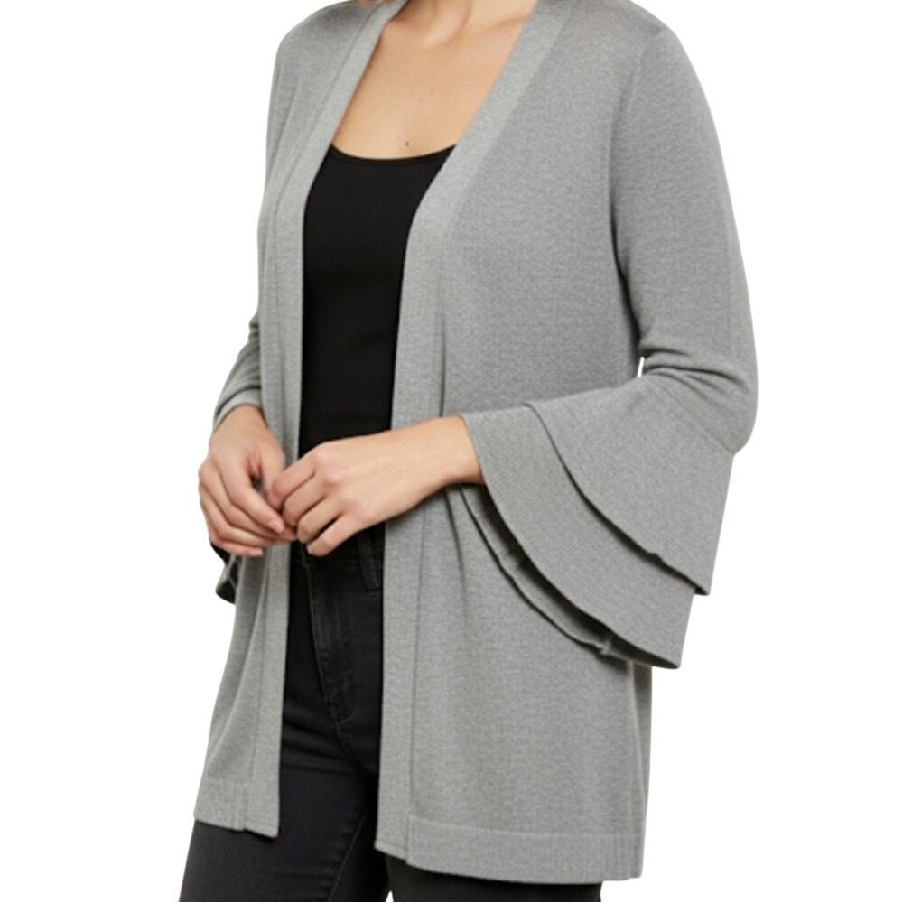 J.Crew Womens Open Cardigan Sweater Cozy Cotton Knit Cottage Bell Sleeves Gray L
